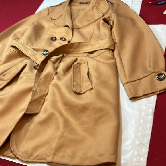 XL TAN button up Trench COAT office siren BELT pockets shoulder straps Corp core - Picture 6 of 16